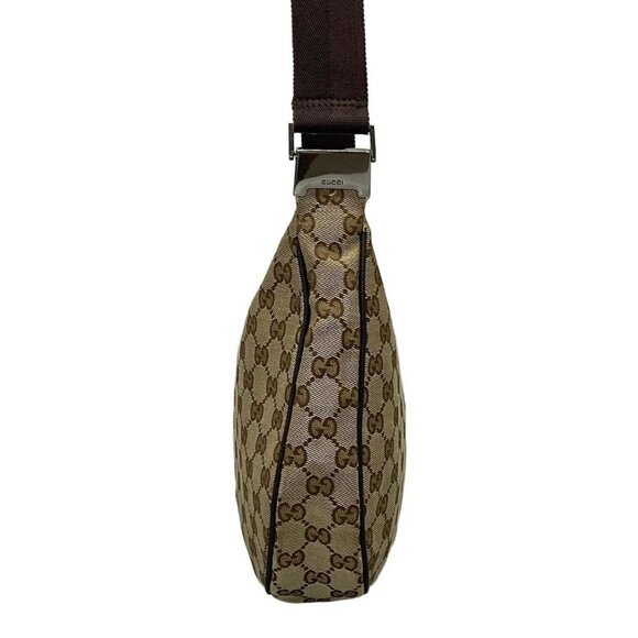 Auth GUCCI GG 122790 Beige Dark Brown Jacquard Leather Shoulder Bag - Picture 4 of 16